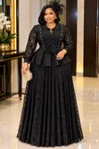 Elegant Lace Peplum Top Maxi Skirt Set - 3