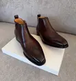 Men's J.M. Weston Brown Leather Wingtip Chelsea Zip Boots - 1