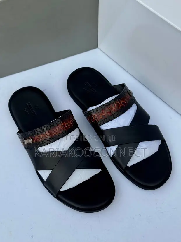 Berluti Men's Black Leather Cross-Strap Slide Sandals - 1