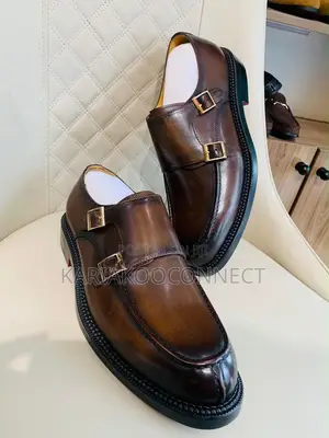 Men's Black Leather Double Monk Strap Shoes
