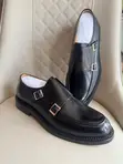 Men's Black Leather Double Monk Strap Shoes - 3