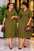Women's Button-Down Midi Shirt Dress - 3