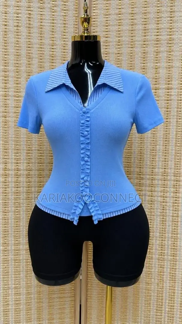 Women's Knit Collared Button-Front Top - 1
