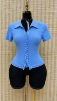 Women's Knit Collared Button-Front Top - 1