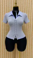 Women's Knit Collared Button-Front Top - 2