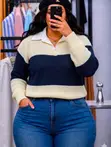 Sweater ya Wanawake ya Rangi-Block na Kola ya Kufuma - 1