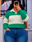 Sweater ya Wanawake ya Rangi-Block na Kola ya Kufuma - 2