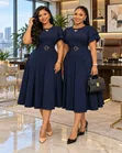 Gauni la Kike la Navy Blue la Kifahari la Gant - 1