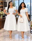 Women's Black & White Polka Dot Elegant Dress - 2