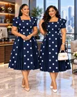Women's Black & White Polka Dot Elegant Dress - 4