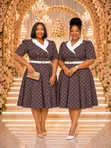 Brown Polka Dot Collared Women's Elegant Dress - 1