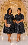 Brown Polka Dot Collared Women's Elegant Dress - 2
