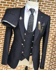 Charcoal Black Textured Three-Piece Suit - 2