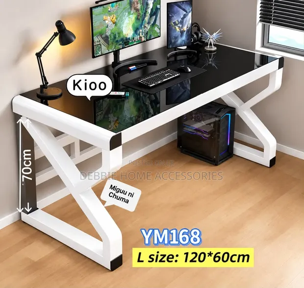 Modern Glass-Top Computer and Office Desk (Model YM168) - 1