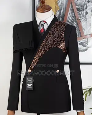 Men's Leopard Panel 2-Piece Suit - Made in Turkey