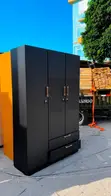 Wardrobe ya Kifahari Milango 3 - Nyeusi, Mbao Imara - 2