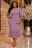 Gauni Zuri la Lace Midi Lenye Rinda la Kukunja - 3