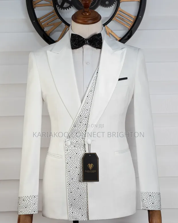 Carlos Cardini White & Black Embellished Three-Piece Suit - 1