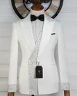 Carlos Cardini White & Black Embellished Three-Piece Suit - 1