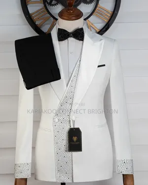 Carlos Cardini White & Black Embellished Three-Piece Suit