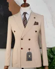 Suti ya Beige Double-Breasted Three-Piece ya JOSLINO - 2