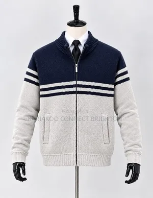 Grey Striped Knitted Zip Jacket - Imported from Turkey