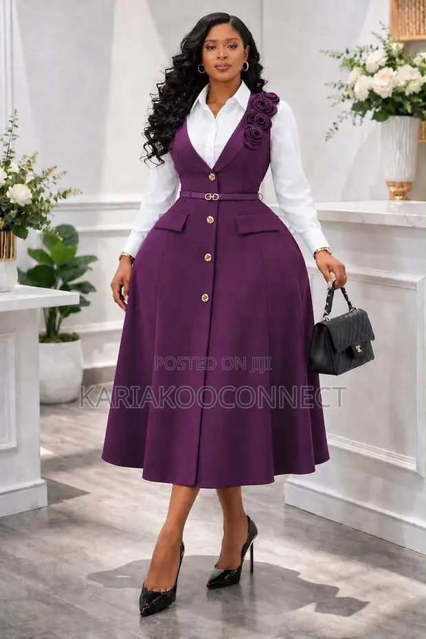 Button-Front Pinafore Midi Dress - 1