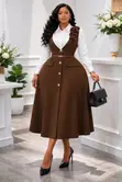 Button-Front Pinafore Midi Dress - 2