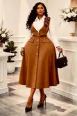 Button-Front Pinafore Midi Dress - 3