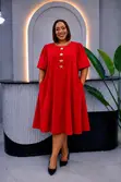 Elegant Relaxed A-Line Midi Dress with Star Buttons - 1