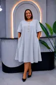 Elegant Relaxed A-Line Midi Dress with Star Buttons - 3