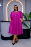 Elegant Relaxed A-Line Midi Dress with Star Buttons - 4