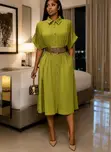 Elegant Belted Button-Front Maxi Shirt Dress - 1