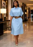 Elegant Belted Button-Front Maxi Shirt Dress - 3