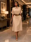 Elegant Belted Button-Front Maxi Shirt Dress - 5