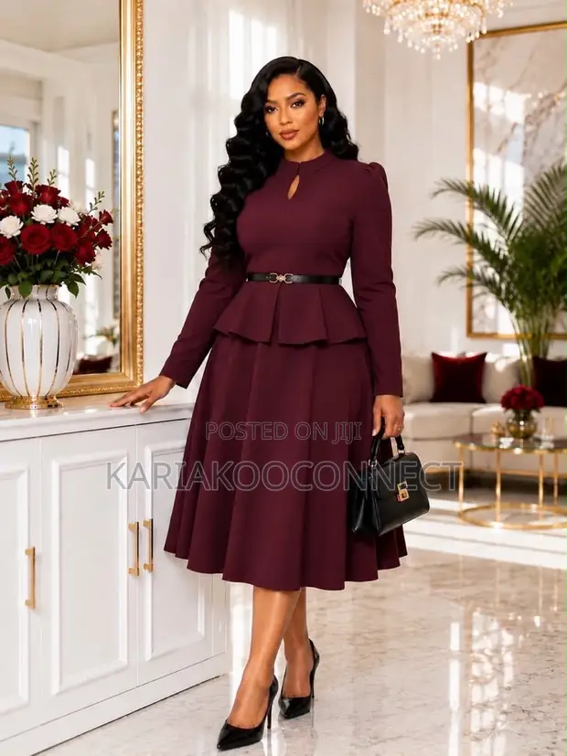 Elegant Peplum Fit-and-Flare Midi Dress - 1