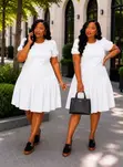 Gauni la Midi la Kuvutia la Drop-Waist na Eyelet - 2