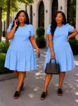 Gauni la Midi la Kuvutia la Drop-Waist na Eyelet - 4