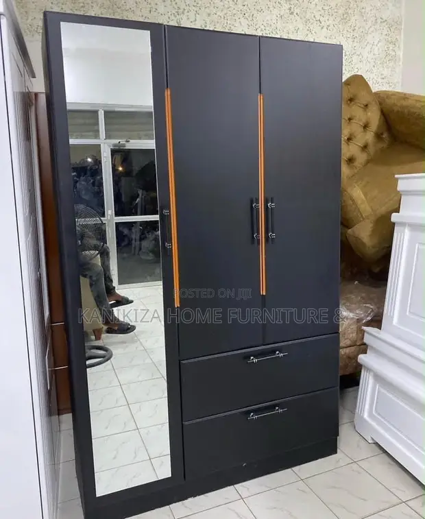 Luxury 3-Door Wardrobe - Black, Polished Finish - 1
