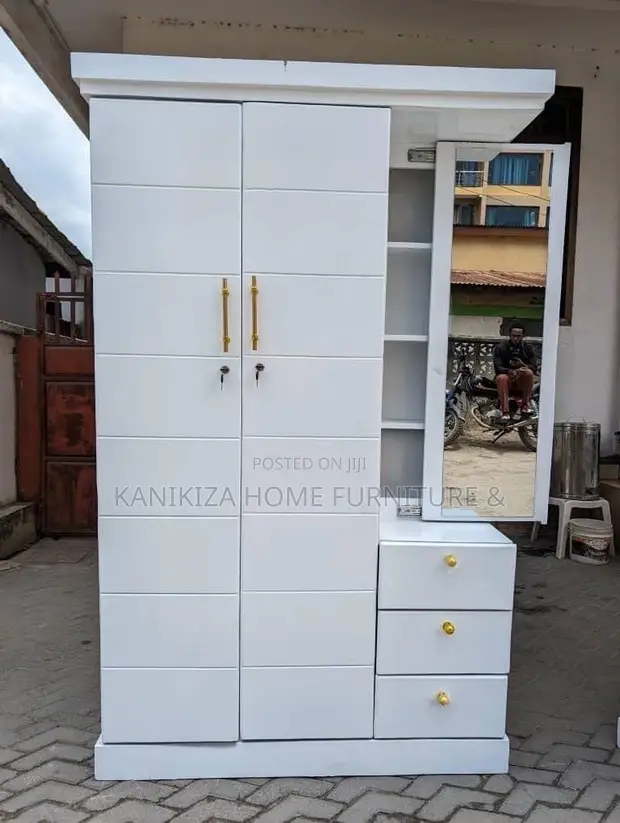 Modern 3-Door Wardrobe with Mirror - White - 1