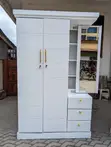 Modern 3-Door Wardrobe with Mirror - White - 1