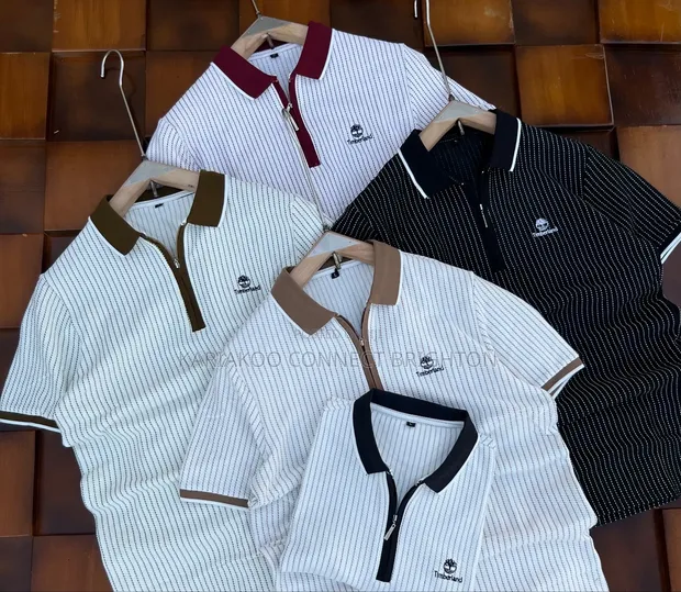Timberland Striped Collared Zip Polo Shirts - 1
