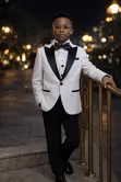 Kids White Iced Suit with Black Lapel (Jacket, Vest, Trousers) - 1