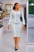 Elegant 2-Piece Tweed Blouse and Pencil Skirt Set - 2