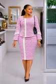 Elegant 2-Piece Tweed Blouse and Pencil Skirt Set - 3