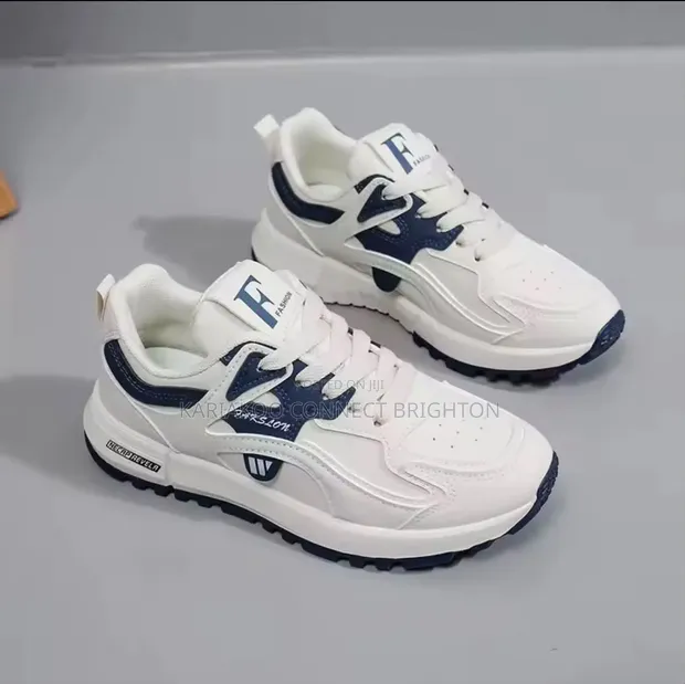 White Navy Blue Accent Sneakers - 1
