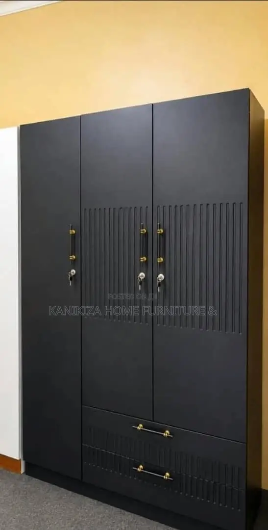 Modern 3-Door Black Wardrobe by Woodstock - 1