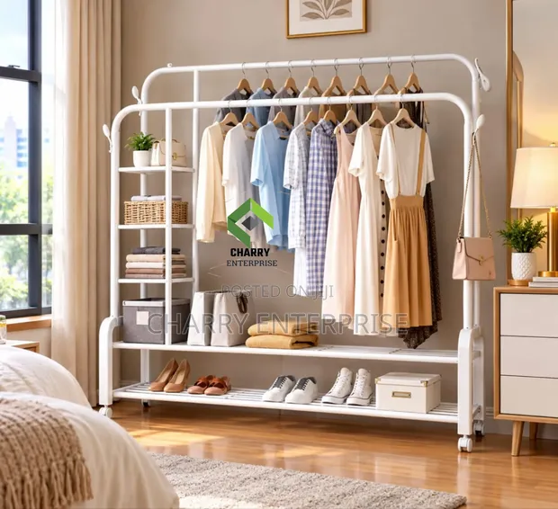 Heavy Double Pole Metal Clothes Rack (160x110x55cm) - 1
