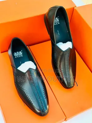 Viatu vya wanaume vya Anax vya ngozi aina ya Moccasins - Nyeusi