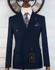 Suti ya Carlos Cardini Navy Double-Breasted - Vifungo 6 na Tie Set - 2